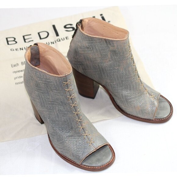 Bed Stu Onset Gray Washed Peep Toe Stacked Heel Bootie, 6.5 - Picture 6 of 9